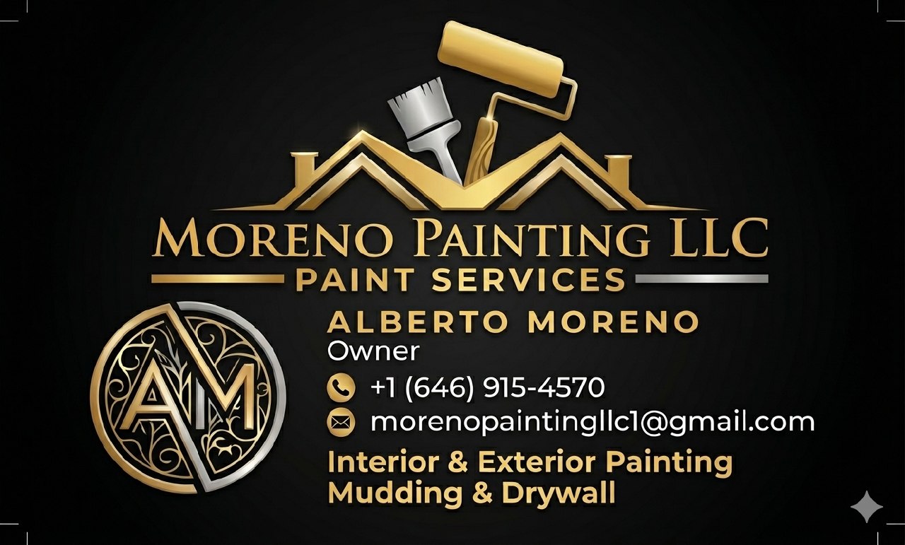 Moreno Painting LLC business card with contact details