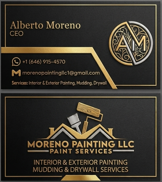Moreno Painting LLC business card with contact details